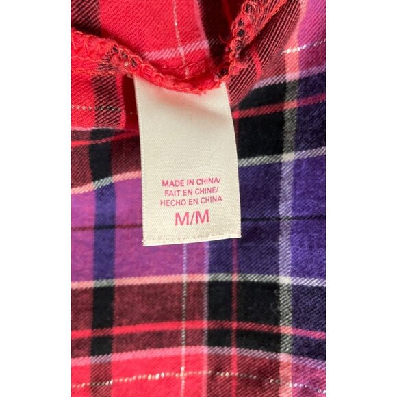 Victorias Secret Womens Plaid Button Down Flannel Shirt Dress Medium Red Purple - Picture 9 of 10
